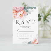 Elegant Stoffig Blauw Bloemblush Bruiloft RSVP (Staand voorkant)