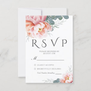 Elegant Stoffig Blauw Bloemblush Bruiloft RSVP