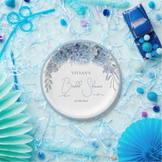 Elegant stoffig blauw bloemboeket papieren bordje (Feest)