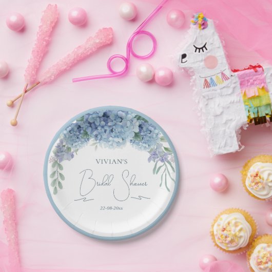 Elegant stoffig blauw bloemboeket papieren bordje (Feest)