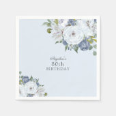 Elegant Stoffig Blauw Bloemen 80ste Verjaardagsfee Servet (Voorkant)