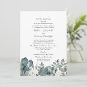 Elegant Stoffig Blauw Bloemen Beide Ouders Bruilof Kaart (Staand voorkant)