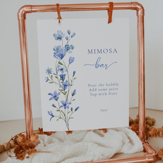 Elegant Stoffig Blauw Bloemen Bruids Mimosa Bar Si Poster