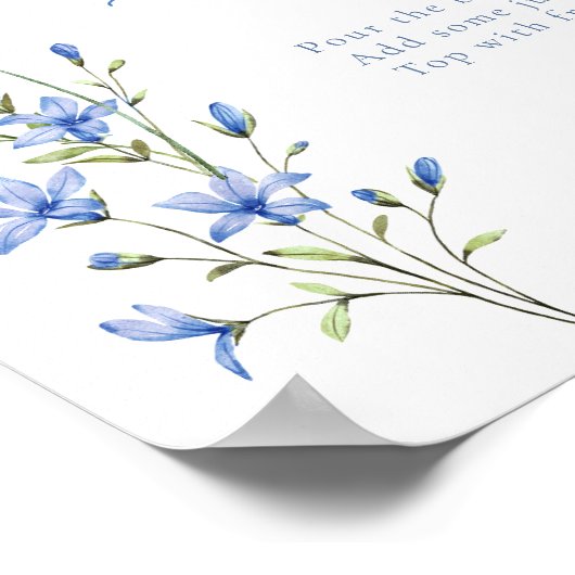 Elegant Stoffig Blauw Bloemen Bruids Mimosa Bar Si Poster (Hoek)