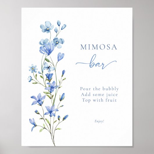 Elegant Stoffig Blauw Bloemen Bruids Mimosa Bar Si Poster (Voorkant)