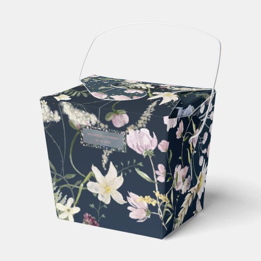 Elegant Stoffig Blauw Bloemen Bruiloft Bedankdoosjes (Voorkant Zijde)