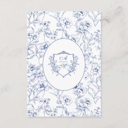 Elegant  Stoffig Blauw Bloemen Bruiloft Details Informatiekaartje (Achterkant)