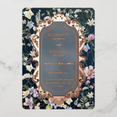  Elegant Stoffig Blauw Bloemen Bruiloft Folie Uitnodiging (Voorkant)