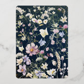  Elegant Stoffig Blauw Bloemen Bruiloft Folie Uitnodiging (Achterkant)