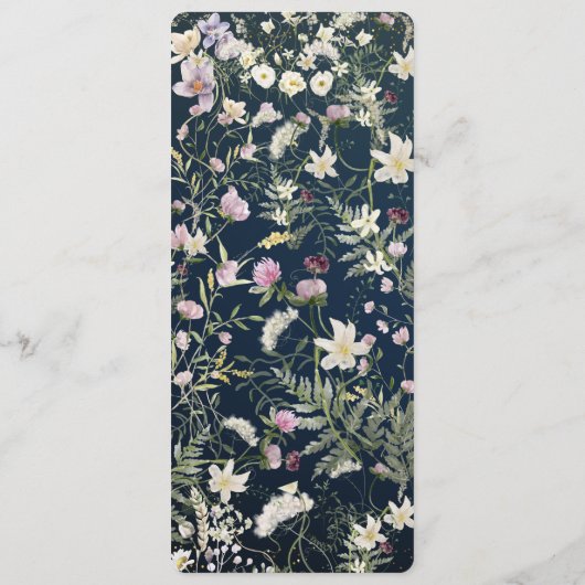  Elegant Stoffig Blauw Bloemen Bruiloft Menu (Achterkant)