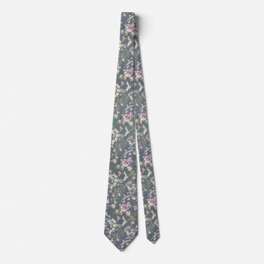  Elegant Stoffig Blauw Bloemen Bruiloft Necktie Stropdas (Voorkant)