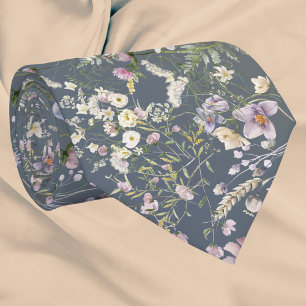 Elegant Stoffig Blauw Bloemen Bruiloft Necktie Stropdas