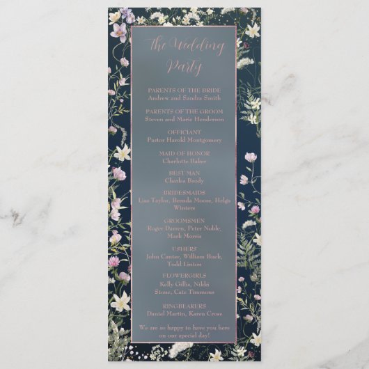  Elegant Stoffig Blauw Bloemen Bruiloft Programmakaart (Achterkant)