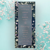  Elegant Stoffig Blauw Bloemen Bruiloft Programmakaart