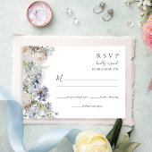 Elegant Stoffig Blauw Bloemen Bruiloft RSVP Kaartje