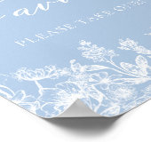 Elegant  Stoffig Blauw Bloemen Favorieten Teken Poster (Hoek)