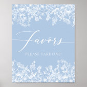 Elegant  Stoffig Blauw Bloemen Favorieten Teken Poster (Voorkant)