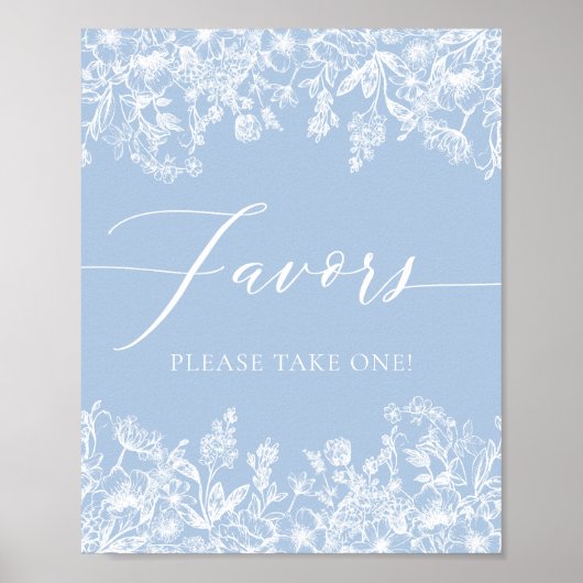 Elegant  Stoffig Blauw Bloemen Favorieten Teken Poster (Voorkant)