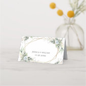 Elegant Stoffig Blauw Bloemen Groen Trouwtafel Plaatskaartje (Achterkant)