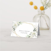 Elegant Stoffig Blauw Bloemen Groen Trouwtafel Plaatskaartje (Achterkant)