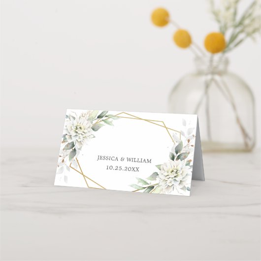 Elegant Stoffig Blauw Bloemen Groen Trouwtafel Plaatskaartje (Achterkant)