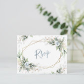 Elegant Stoffig Blauw Bloemen Groen Waterverf RSVP Briefkaart (Staand voorkant)