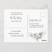Elegant Stoffig Blauw Bloemen Groen Waterverf RSVP Briefkaart (Achterkant)