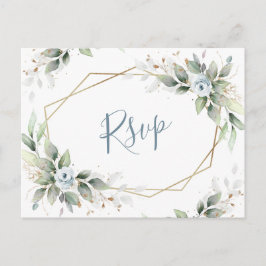 Elegant Stoffig Blauw Bloemen Groen Waterverf RSVP Briefkaart