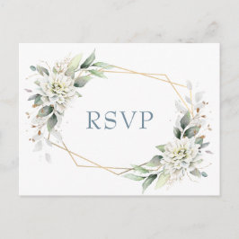 Elegant Stoffig Blauw Bloemen Groen Waterverf RSVP Briefkaart