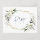 Elegant Stoffig Blauw Bloemen Groen Waterverf RSVP Briefkaart (Voorkant)