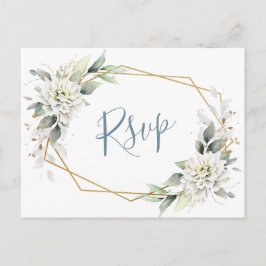 Elegant Stoffig Blauw Bloemen Groen Waterverf RSVP Briefkaart