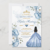 Elegant Stoffig Blauw Bloemen Prinses Quinceañera Kaart (Voorkant)