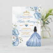 Elegant Stoffig Blauw Bloemen Prinses Quinceañera Kaart (Staand voorkant)