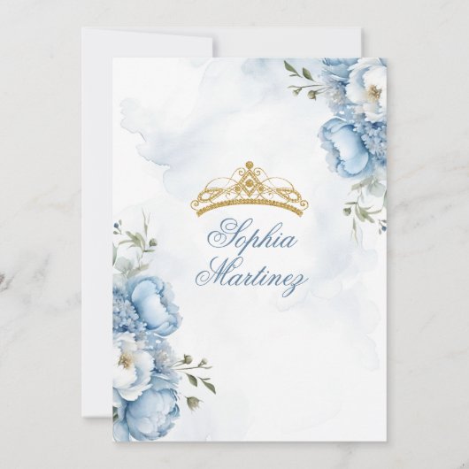 Elegant Stoffig Blauw Bloemen Prinses Quinceañera Kaart (Achterkant)