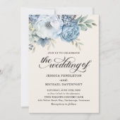 Elegant Stoffig Blauw Bloemen Salie Groen Bladeren Kaart (Voorkant)