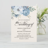 Elegant Stoffig Blauw Bloemen Salie Groen Bladeren Kaart (Staand voorkant)