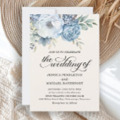 Elegant Stoffig Blauw Bloemen Salie Groen Bladeren Kaart