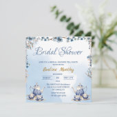Elegant Stoffig Blauw Bloemen Thee Party vrijgezel Kaart (Staand voorkant)