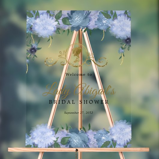 Elegant Stoffig Blauw Bloemen Victoriaans Vrijgeze Acryl Bord (Neutraal)