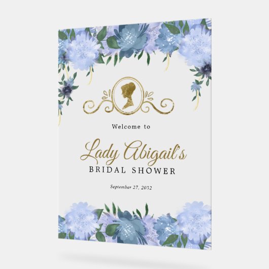 Elegant Stoffig Blauw Bloemen Victoriaans Vrijgeze Acryl Bord (Hoek)