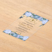 Elegant Stoffig Blauw Bloemen Victoriaans Vrijgeze Acryl Uitnodigingen (Laagn)