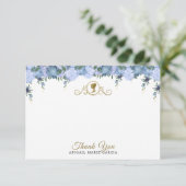 Elegant Stoffig Blauw Bloemen Victoriaans Vrijgeze Bedankkaart (Staand voorkant)