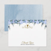 Elegant Stoffig Blauw Bloemen Victoriaans Vrijgeze Bedankkaart (Voorkant / Achterkant)