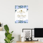 Elegant Stoffig Blauw Bloemen Victoriaans Vrijgeze Poster (Thuiskantoor)