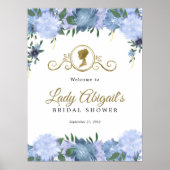 Elegant Stoffig Blauw Bloemen Victoriaans Vrijgeze Poster (Voorkant)