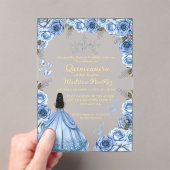 Elegant Stoffig Blauw Bloemen Vlinder Quinceanera Acryl Uitnodigingen (Insitu (Draagbaar))