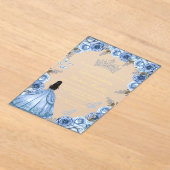 Elegant Stoffig Blauw Bloemen Vlinder Quinceanera Acryl Uitnodigingen (Laagn)