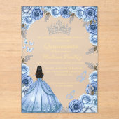 Elegant Stoffig Blauw Bloemen Vlinder Quinceanera Acryl Uitnodigingen (Voorkant)