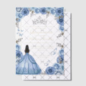 Elegant Stoffig Blauw Bloemen Vlinder Quinceanera Vellum Uitnodigingen (Offset (Uitnodiging))
