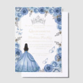 Elegant Stoffig Blauw Bloemen Vlinder Quinceanera Vellum Uitnodigingen (Offset)